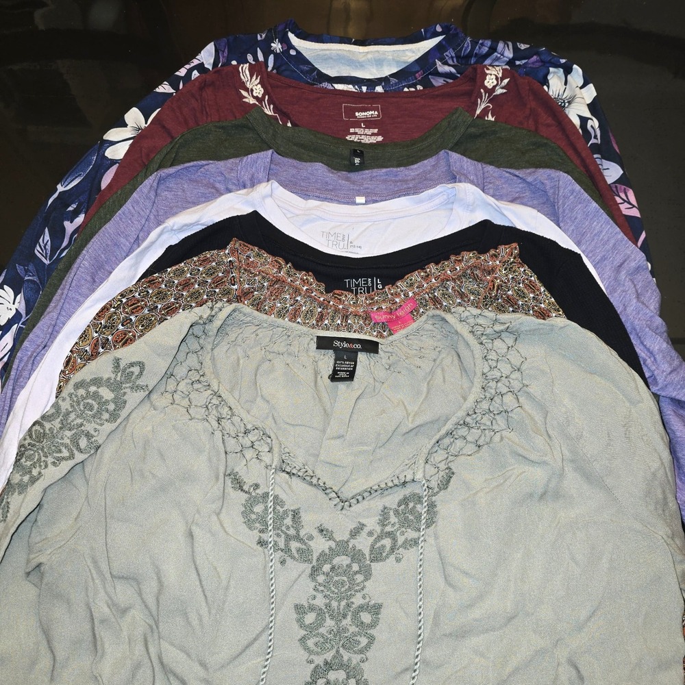 Lot of 8 Womens Large Long Sleeve Tops Style & Co Sonoma Time and Tru Bundle